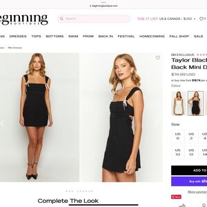 Beginning Boutique Taylor Black Mini Dress with pink and white removable bows